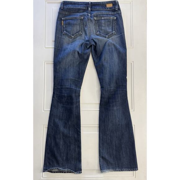 Paige Premium Womens 28x32 Hidden Hills Distressed Bootcut Flare Dark Wash Jeans - Picture 7 of 7